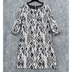 Fenn Wright Manson Geometric Print Dress Black White Zip Back Career Chic Size 8